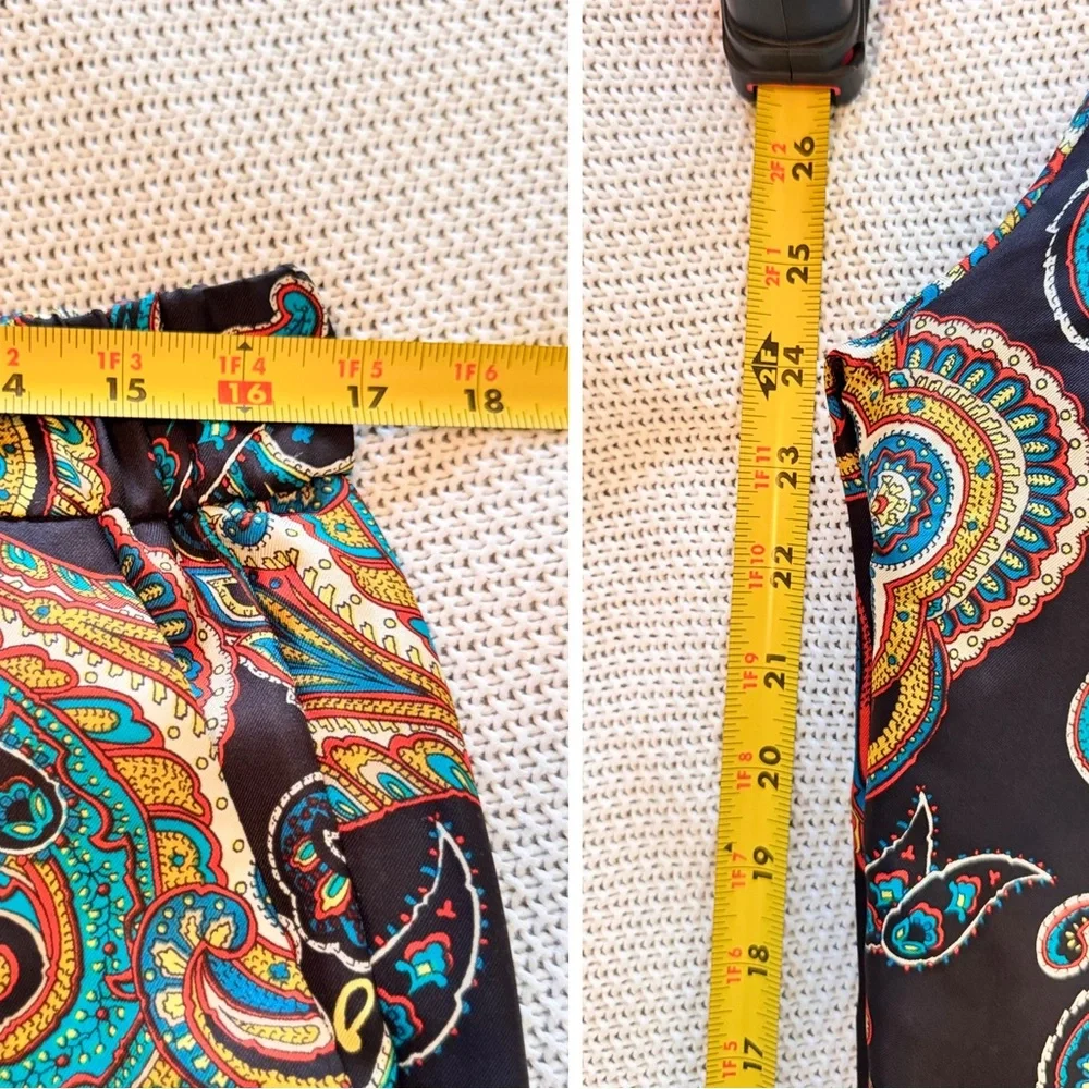 J. CREW 100% Silk Pull-On Pants Black Gold Blue Red Paisley w Pockets